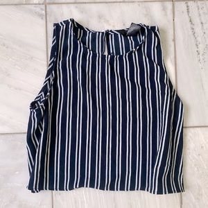 Aqua Striped Linen Crop top